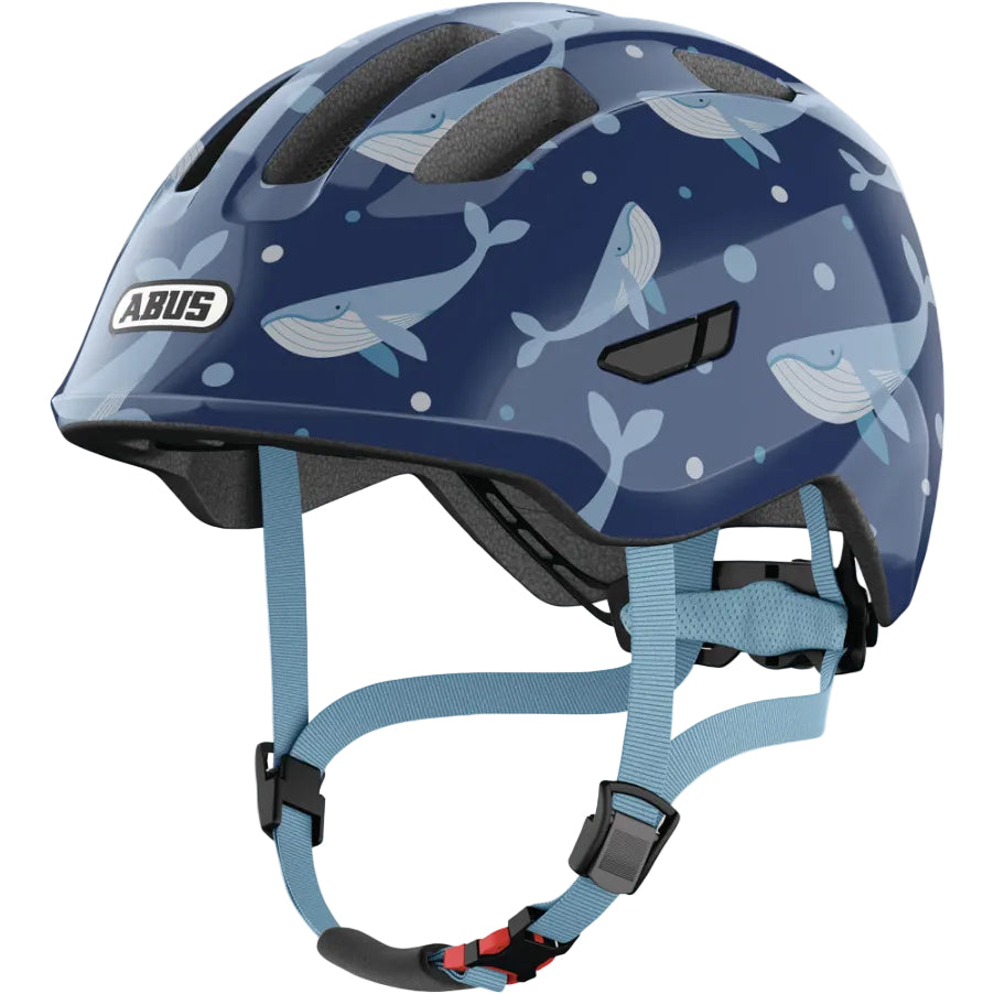 Casque vélo enfant ABUS Smiley 3.0 bleu baleine sangle