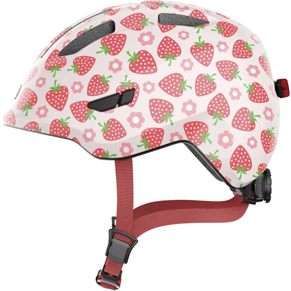 Casque vélo enfant ABUS Smiley 3.0 LED Rose Fraise vue latérale