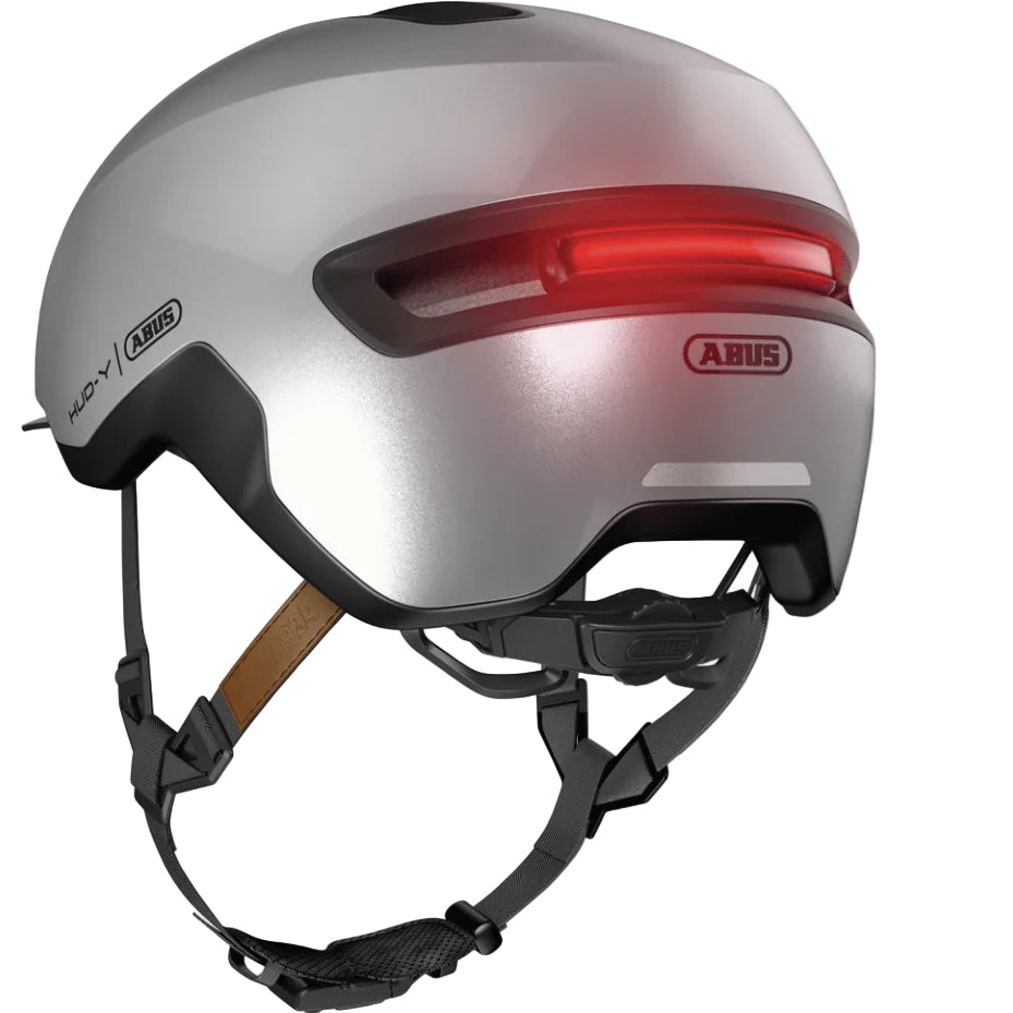 Casque vélo urbain ABUS HUD-Y Lumière Amovible et Sangles Argent