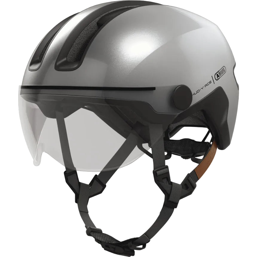 Casque vélo adulte ABUS HUD-Y ACE argent visière et sangle