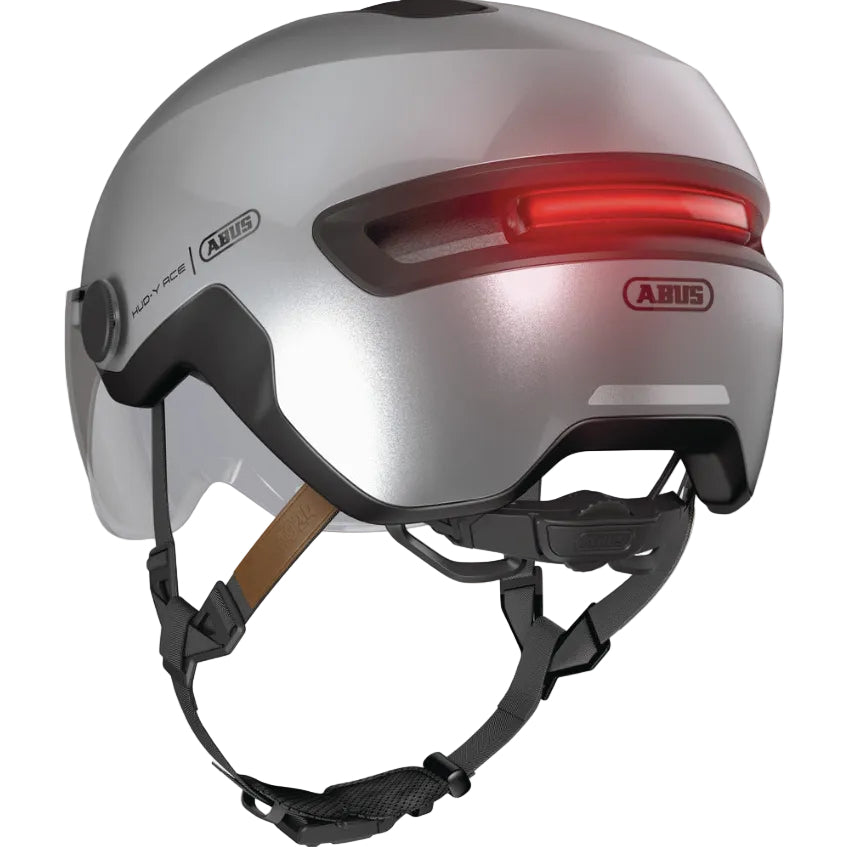 Casque vélo adulte ABUS HUD-Y ACE argent lumière et sangle