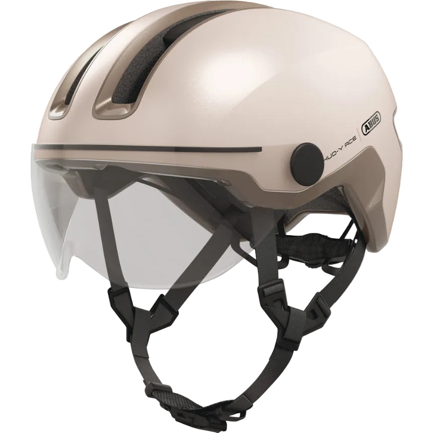 Casque vélo adulte ABUS HUD-Y ACE champagne visière et sangle